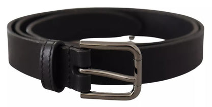  - Black Calf Leather Classic Metal Logo Buckle Belt