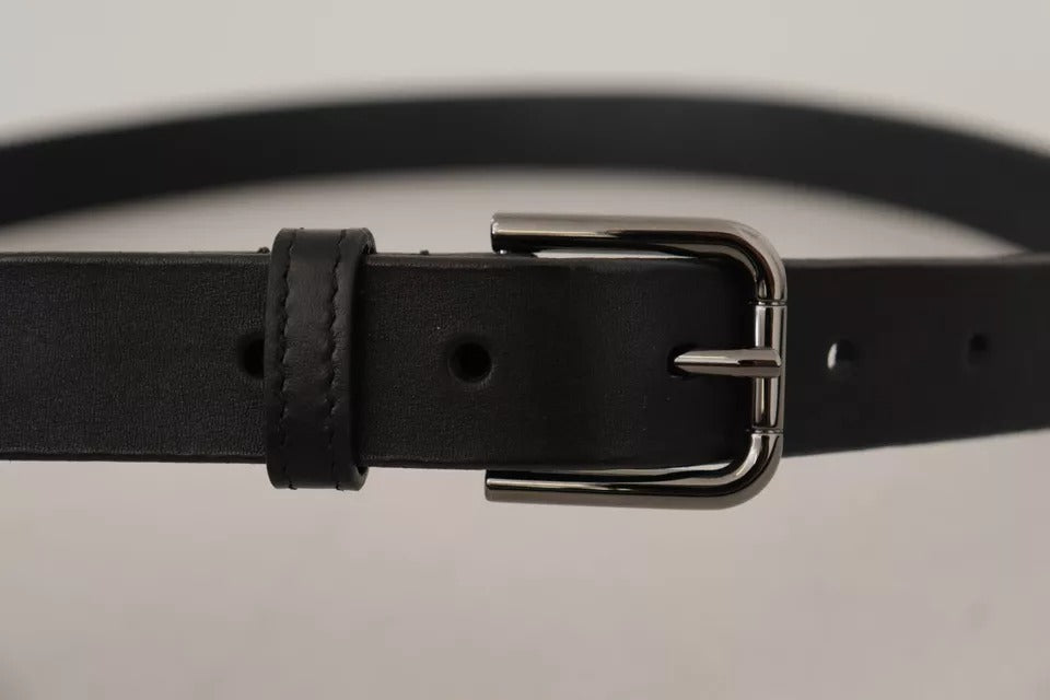  - Black Calf Leather Classic Metal Logo Buckle Belt