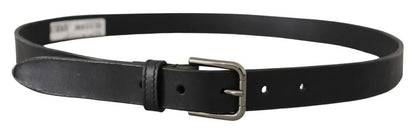  - Black Calf Leather Classic Metal Logo Buckle Belt