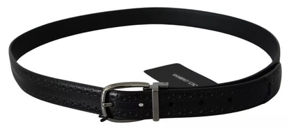 Black Leather Silver Metal Buckle Classic Belt