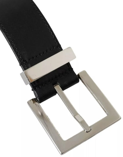 Black Leather Beige Strap Silver Metal Buckle Belt - The Luxe Alliance