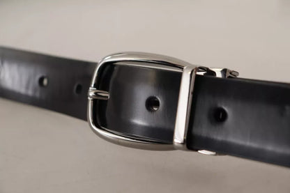  - Black Classic Leather Chrome Metal Buckle Belt