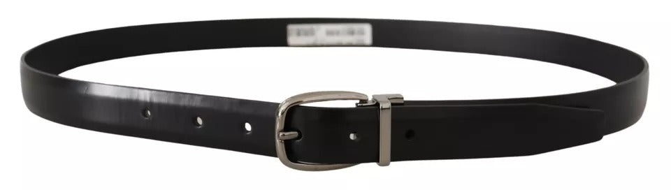  - Black Classic Leather Chrome Metal Buckle Belt