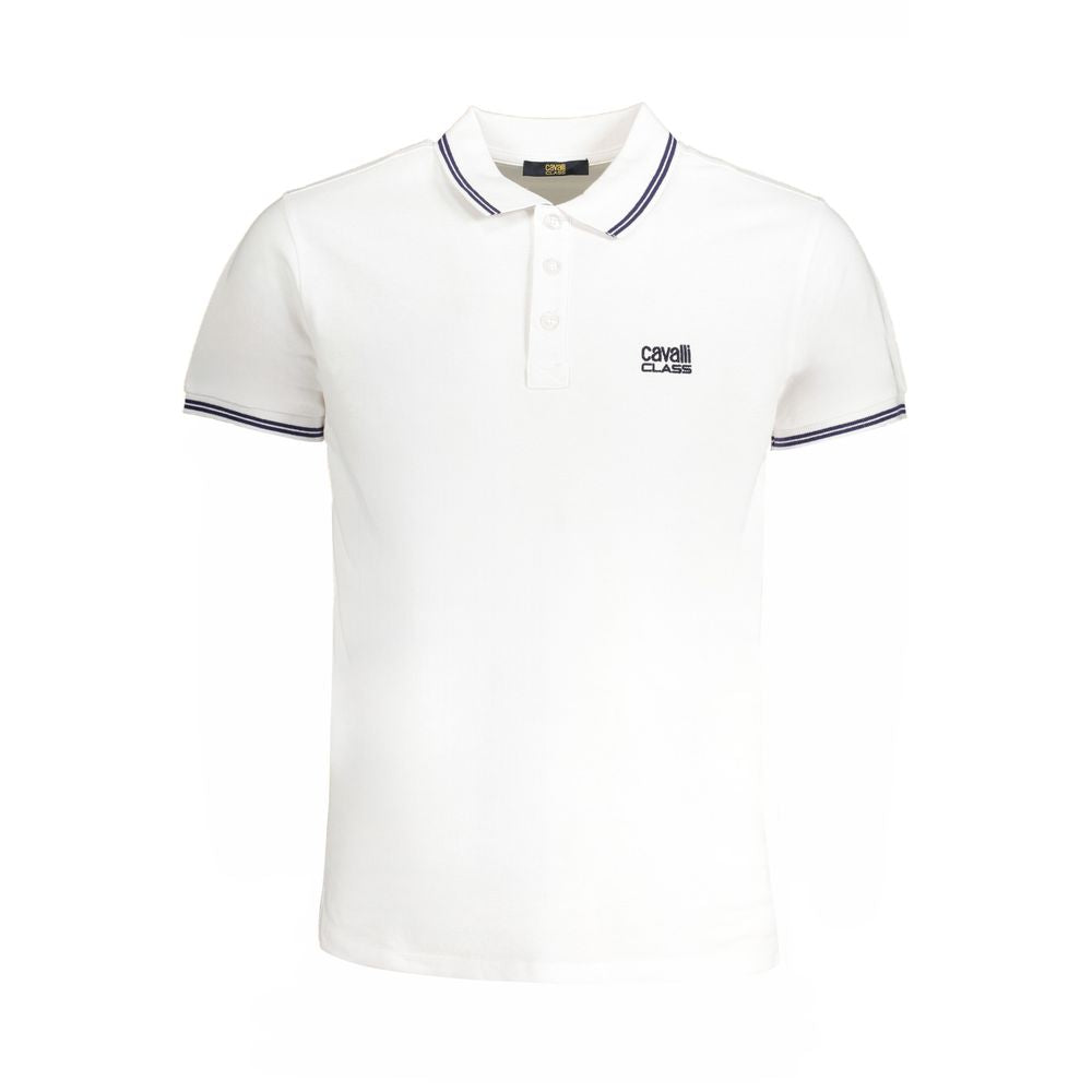 Cavalli Class White Cotton Polo Shirt - Elegance Redefined