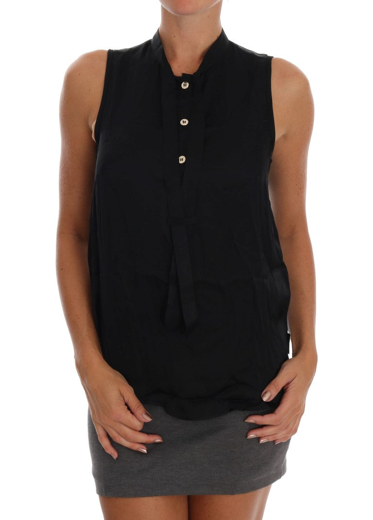 Chic Sleeveless Black Shirt Blouse