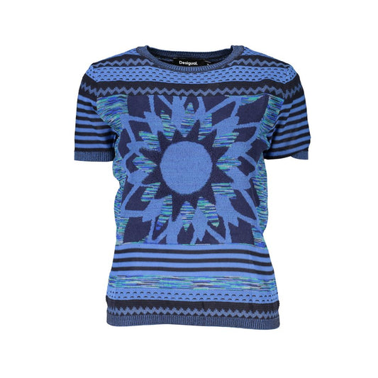 Desigual Blue Floral Print Knitted T-Shirt