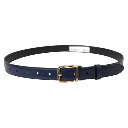 Blue Leather Gold Metal Buckle Men Belt - The Luxe Alliance