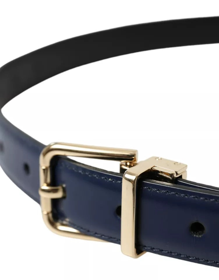 Blue Leather Gold Metal Buckle Men Belt - The Luxe Alliance