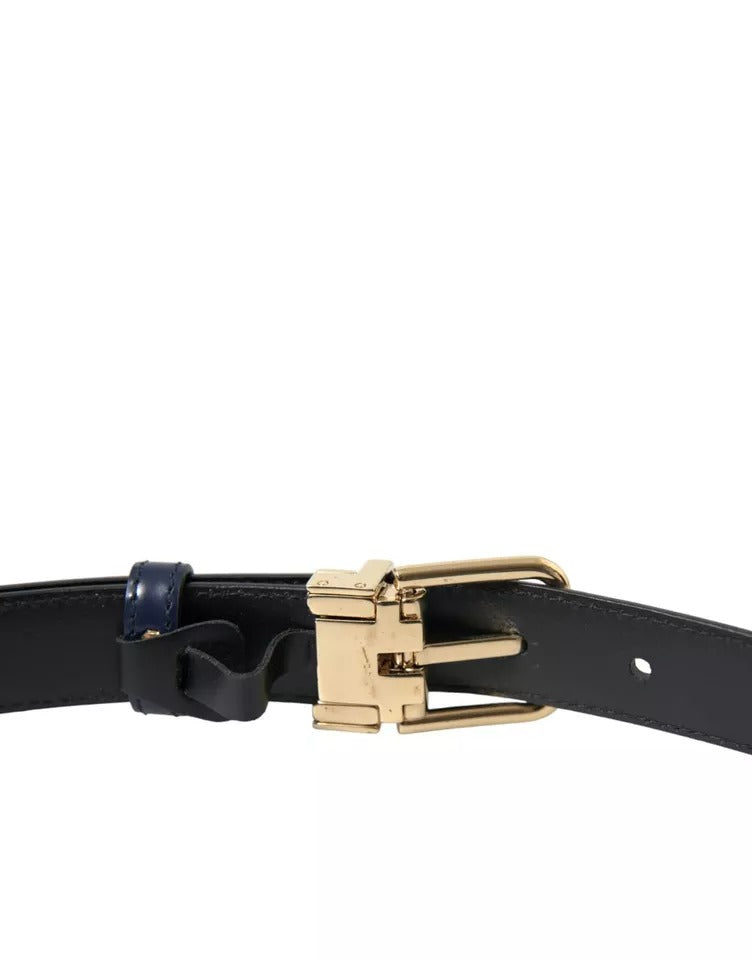 Blue Leather Gold Metal Buckle Men Belt - The Luxe Alliance