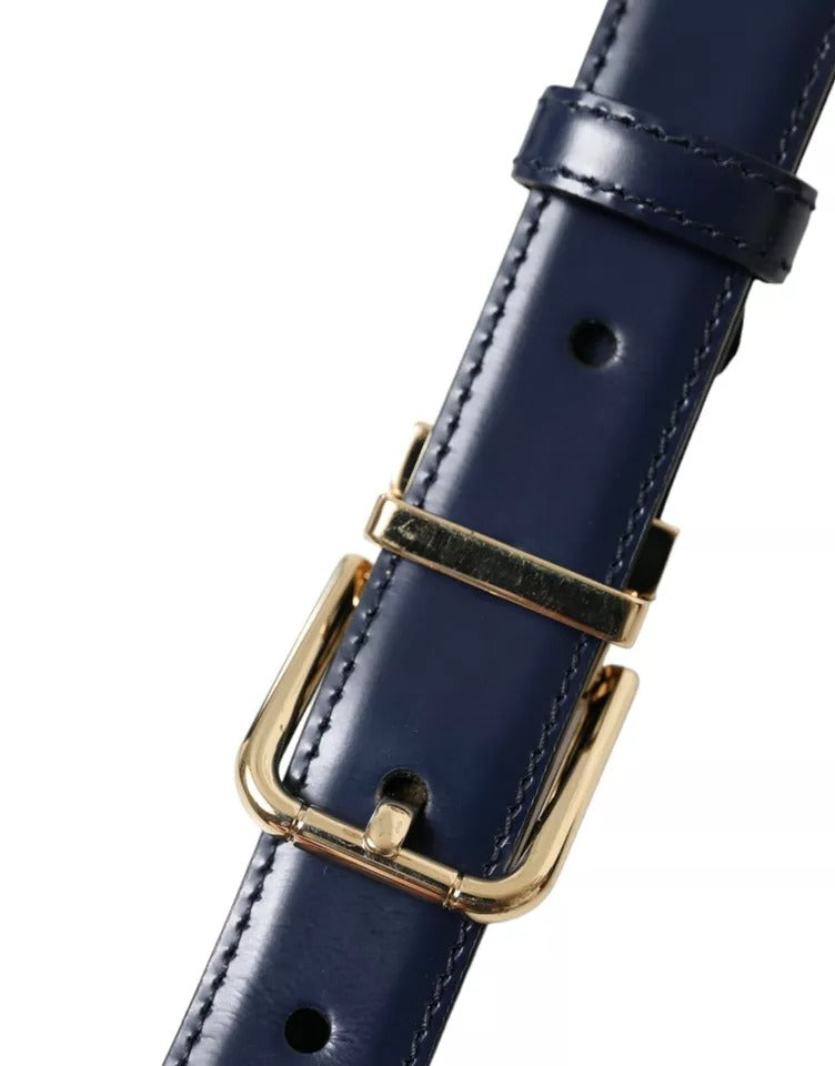 Blue Leather Gold Metal Buckle Men Belt - The Luxe Alliance