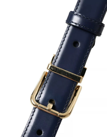 Blue Leather Gold Metal Buckle Men Belt - The Luxe Alliance