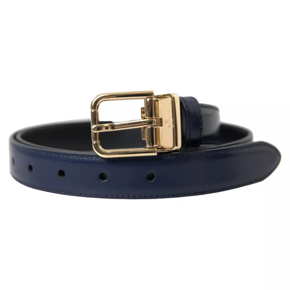 Blue Leather Gold Metal Buckle Men Belt - The Luxe Alliance