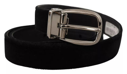 Black Velvet Silver Tone Metal Logo Buckle Belt - The Luxe Alliance