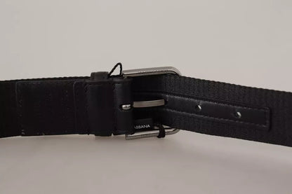 Blue Black Logo Print Silver Buckle Belt - The Luxe Alliance