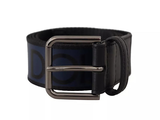 Blue Black Logo Print Silver Buckle Belt - The Luxe Alliance