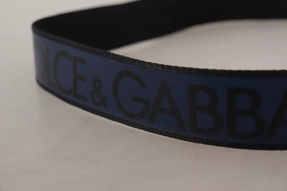 Blue Black Logo Print Silver Buckle Belt - The Luxe Alliance