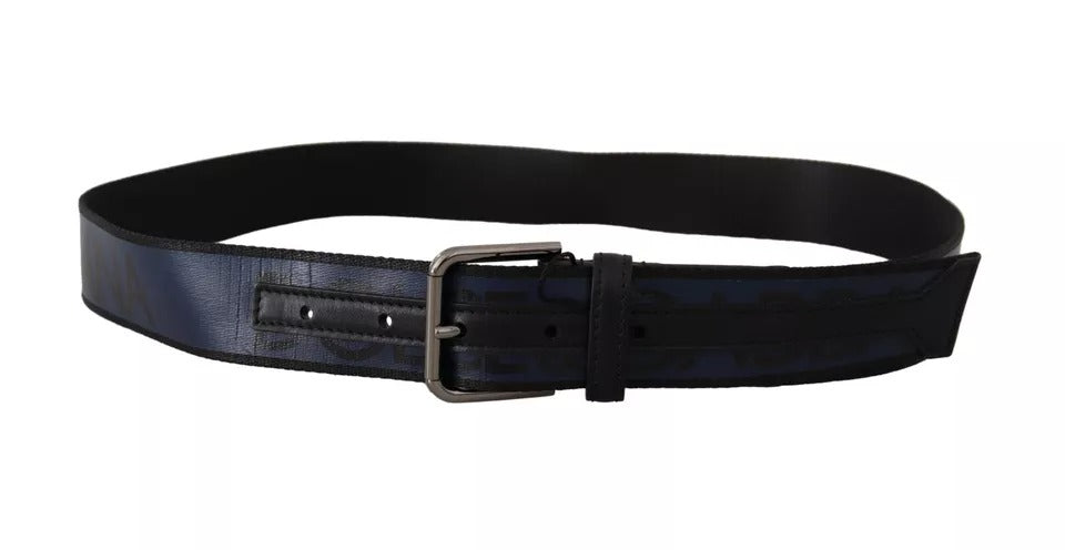 Blue Black Logo Print Silver Buckle Belt - The Luxe Alliance