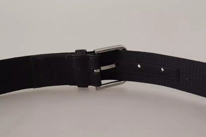 Blue Black Logo Print Silver Buckle Belt - The Luxe Alliance