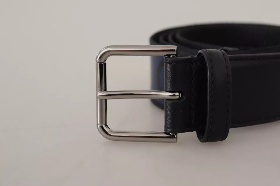 Blue Black Logo Print Silver Buckle Belt - The Luxe Alliance