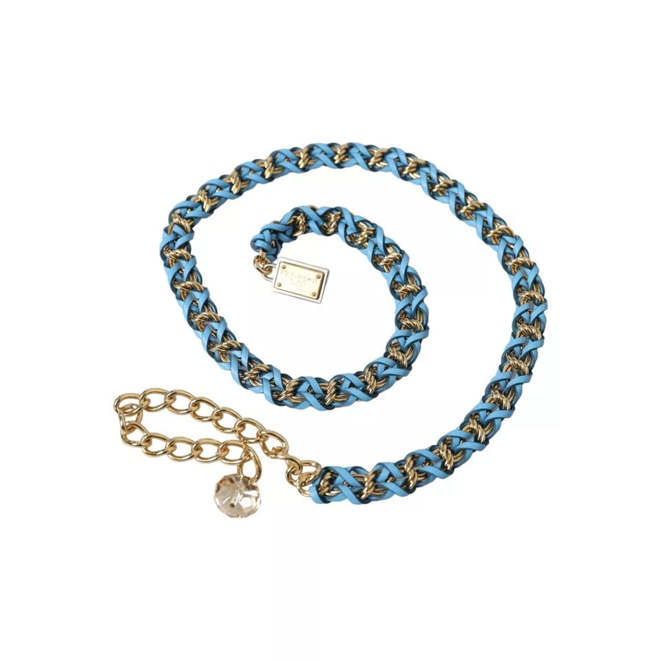  - Blue Braided Gold Brass Chain Waist Belt