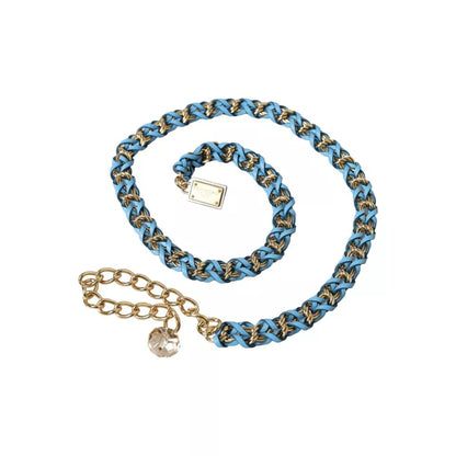  - Blue Braided Gold Brass Chain Waist Belt