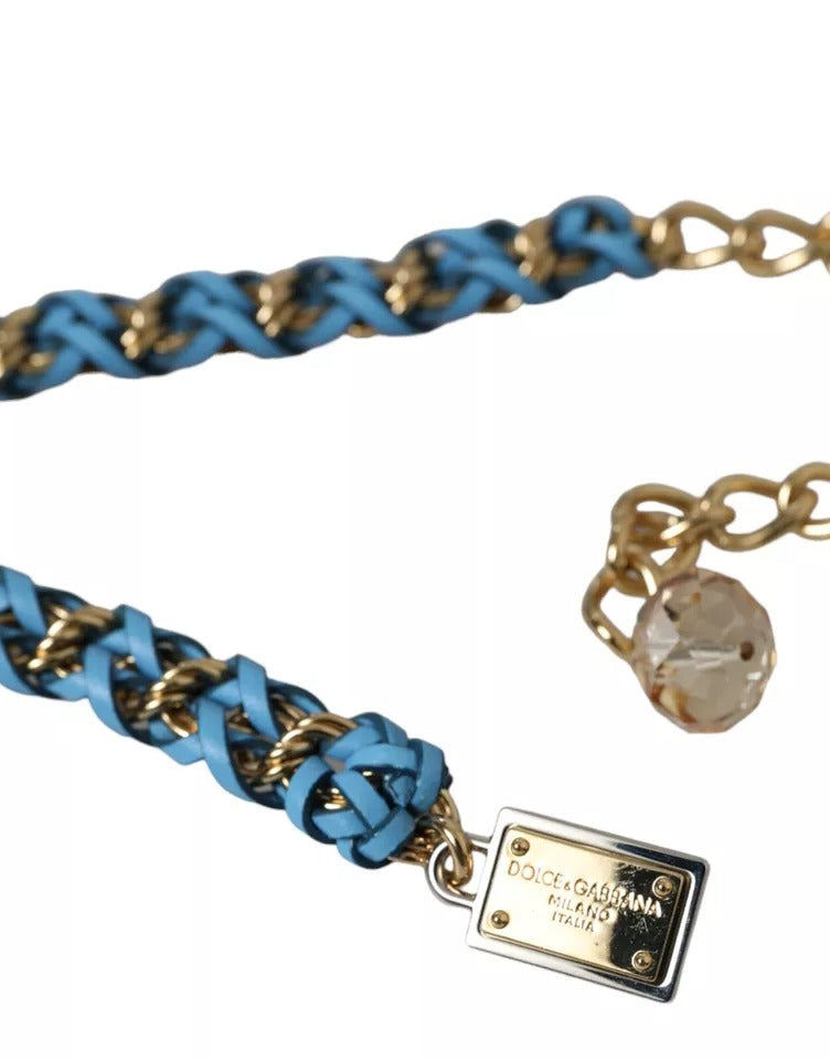  - Blue Braided Gold Brass Chain Waist Belt