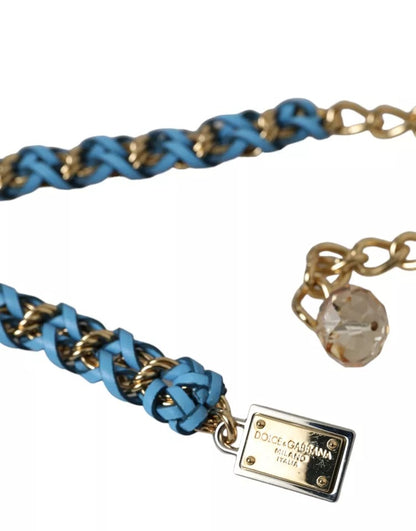  - Blue Braided Gold Brass Chain Waist Belt