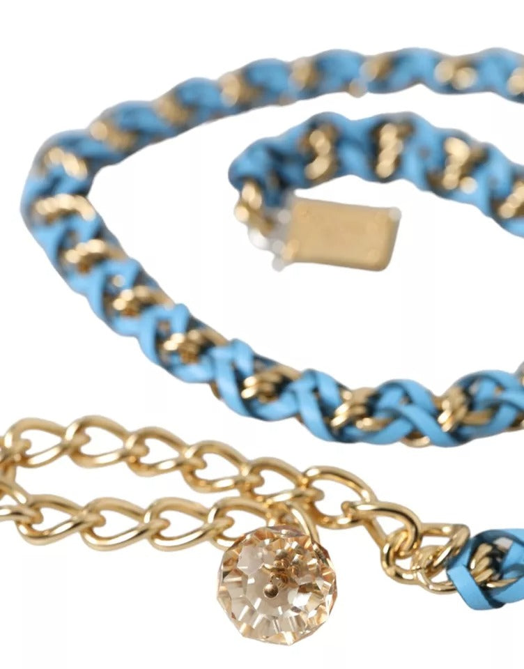  - Blue Braided Gold Brass Chain Waist Belt