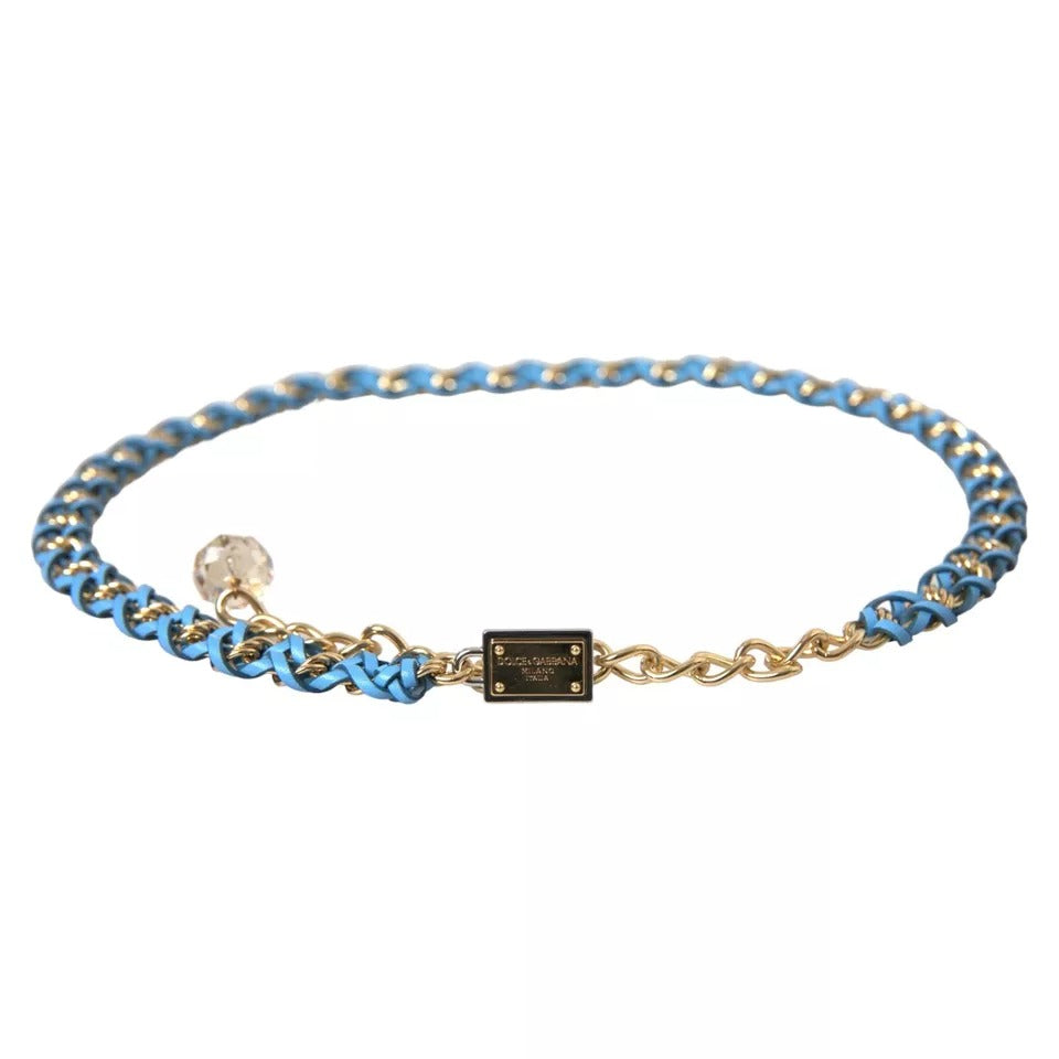  - Blue Braided Gold Brass Chain Waist Belt