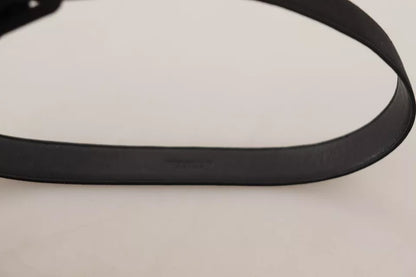  - Black Velvet Leather Logo Waist Buckle Belt