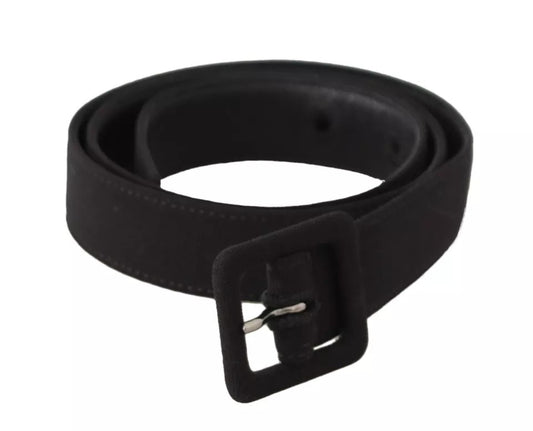  - Black Velvet Leather Logo Waist Buckle Belt