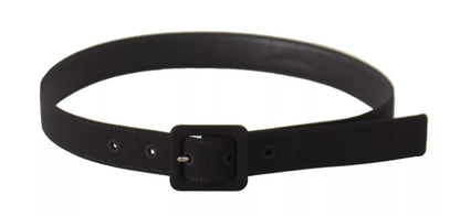  - Black Velvet Leather Logo Waist Buckle Belt