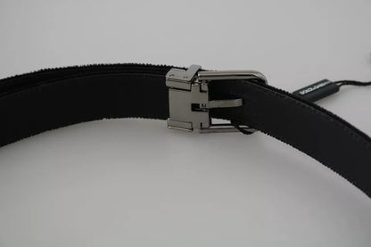  - Black Velvet Leather Silver Buckle Belt