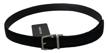  - Black Velvet Leather Silver Buckle Belt