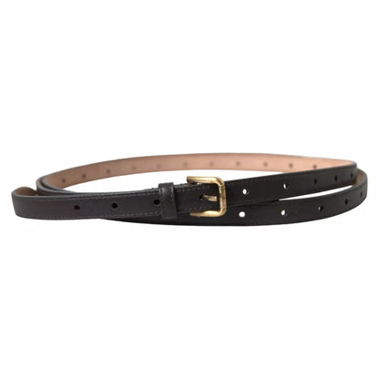  - Dark Brown Leather Gold Metal Buckle Women Belt