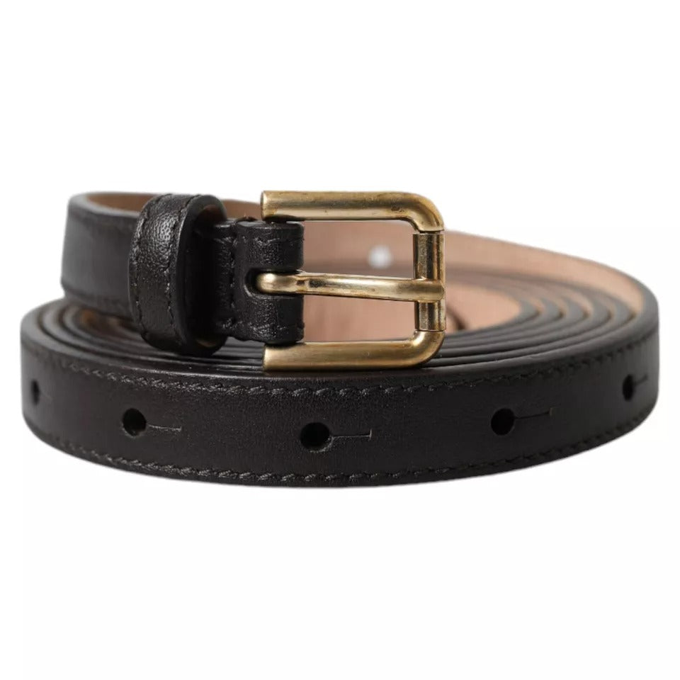  - Dark Brown Leather Gold Metal Buckle Women Belt