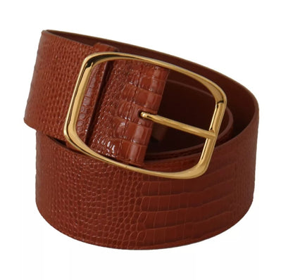 Brown Wide Waist Design Leather Gold Metal Buckle Belt - The Luxe Alliance