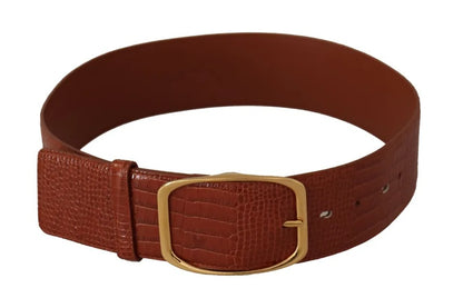 Brown Wide Waist Design Leather Gold Metal Buckle Belt - The Luxe Alliance