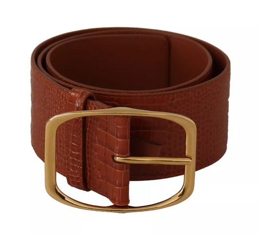 Brown Wide Waist Design Leather Gold Metal Buckle Belt - The Luxe Alliance