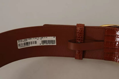 Brown Wide Waist Design Leather Gold Metal Buckle Belt - The Luxe Alliance