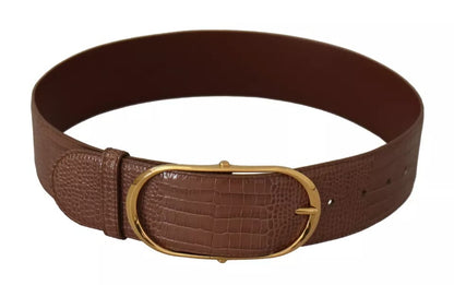 Brown Wide Waist Leather Gold Oval Metal Buckle Belt - The Luxe Alliance