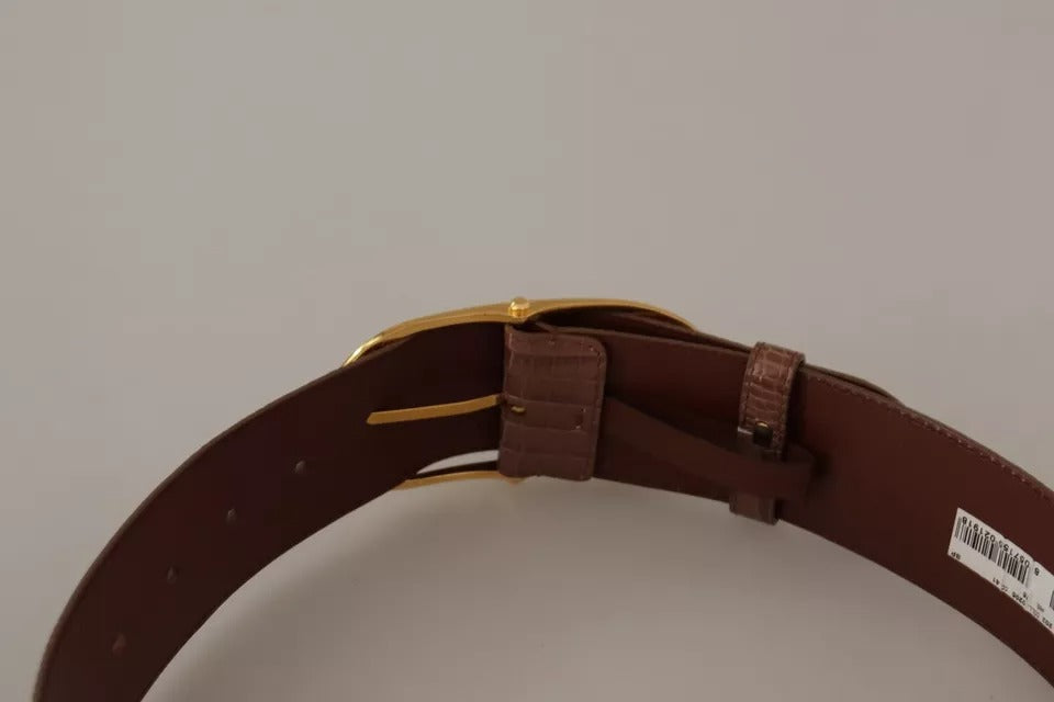 Brown Wide Waist Leather Gold Oval Metal Buckle Belt - The Luxe Alliance