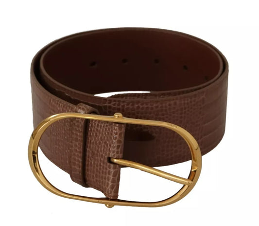 Brown Wide Waist Leather Gold Oval Metal Buckle Belt - The Luxe Alliance