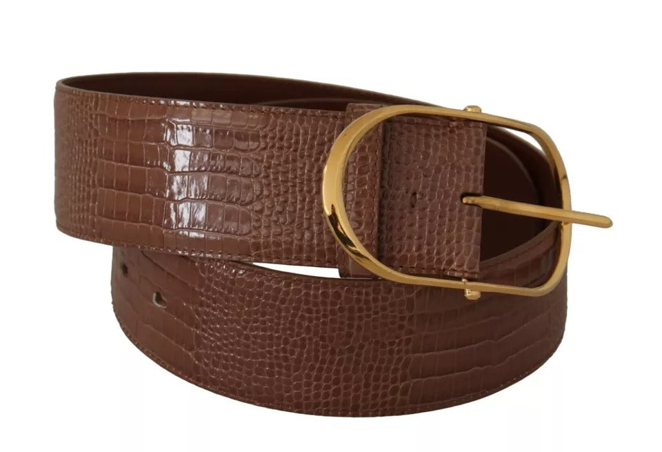 Brown Wide Waist Leather Gold Oval Metal Buckle Belt - The Luxe Alliance