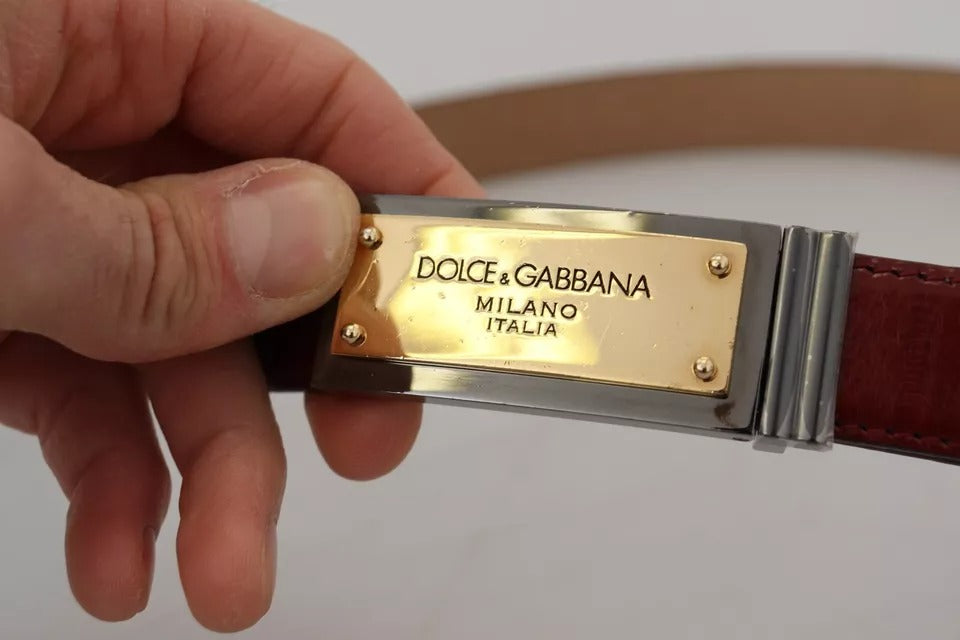 Brown Leather Gold Engraved Metal Buckle Belt - The Luxe Alliance