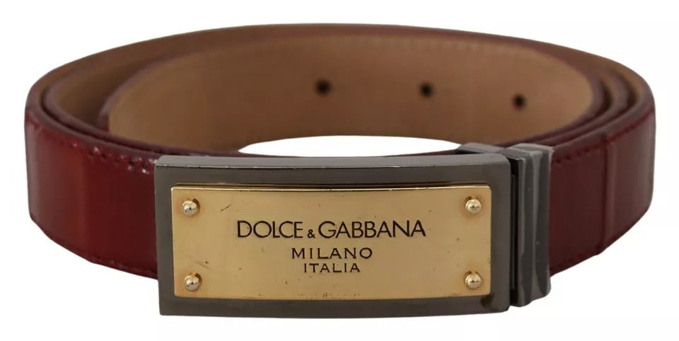 Brown Leather Gold Engraved Metal Buckle Belt - The Luxe Alliance