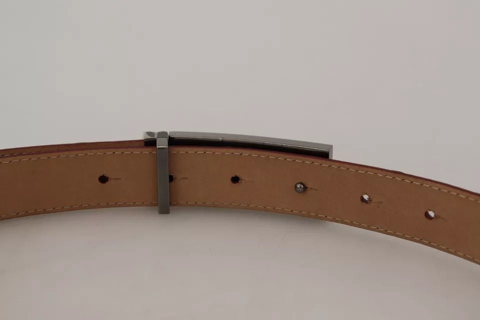 Brown Leather Gold Engraved Metal Buckle Belt - The Luxe Alliance