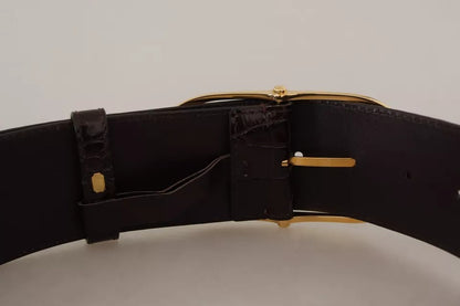  - Brown Crocodile Pattern Leather Gold Oval Buckle Belt