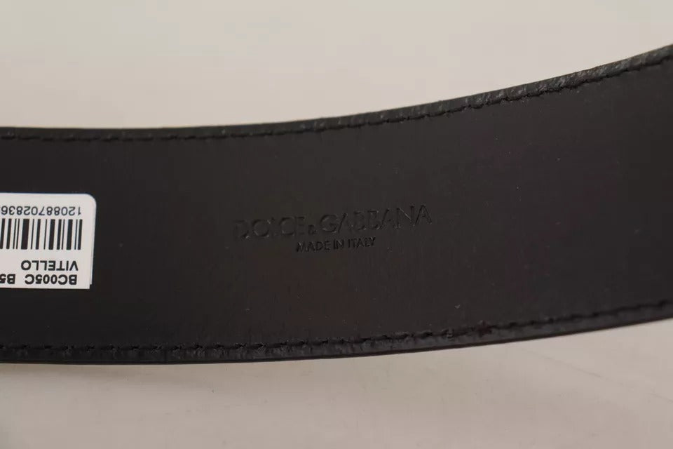  - Dark Brown Leather Logo Engraved Metal Buckle Belt