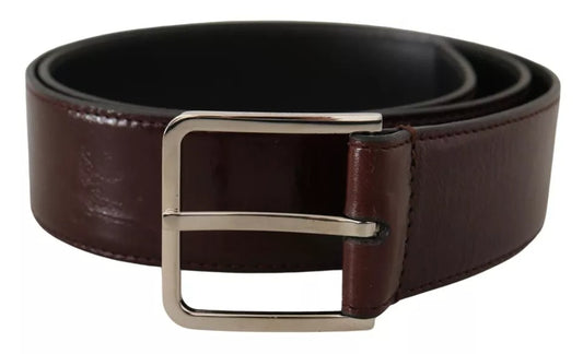  - Dark Brown Leather Logo Engraved Metal Buckle Belt